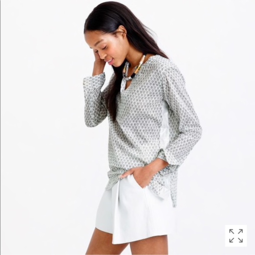 J Crew Floral Block Print Tunic Silver Tape